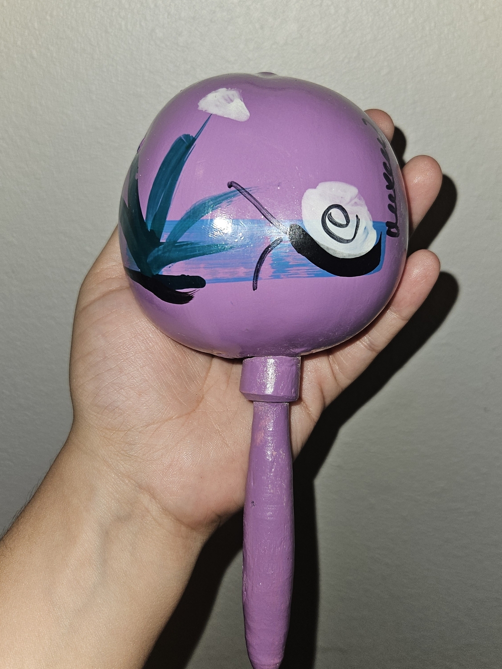 Hand-Painted Purple Wooden Maraca — Decorative Home Accent